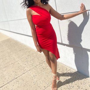 Red One-Shoulder Asymmetrical Dress